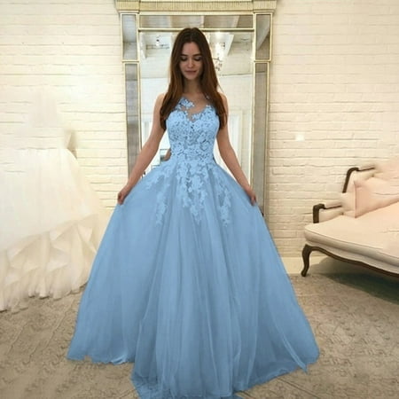Strapless Chiffon Gown - Women Fashion Floral Lace Wedding Elegant Chiffon Evening Party Dress Ball Gown
