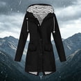 thumbnail image 2 of Xaqiouau Womens Striped Lined Hooded Jacket Mid-Length Water-Resistant Windproof Coat Quick Dry Lightweight Outerwear Outdoor Hiking Casual Daily Windbreaker Black S, 2 of 7