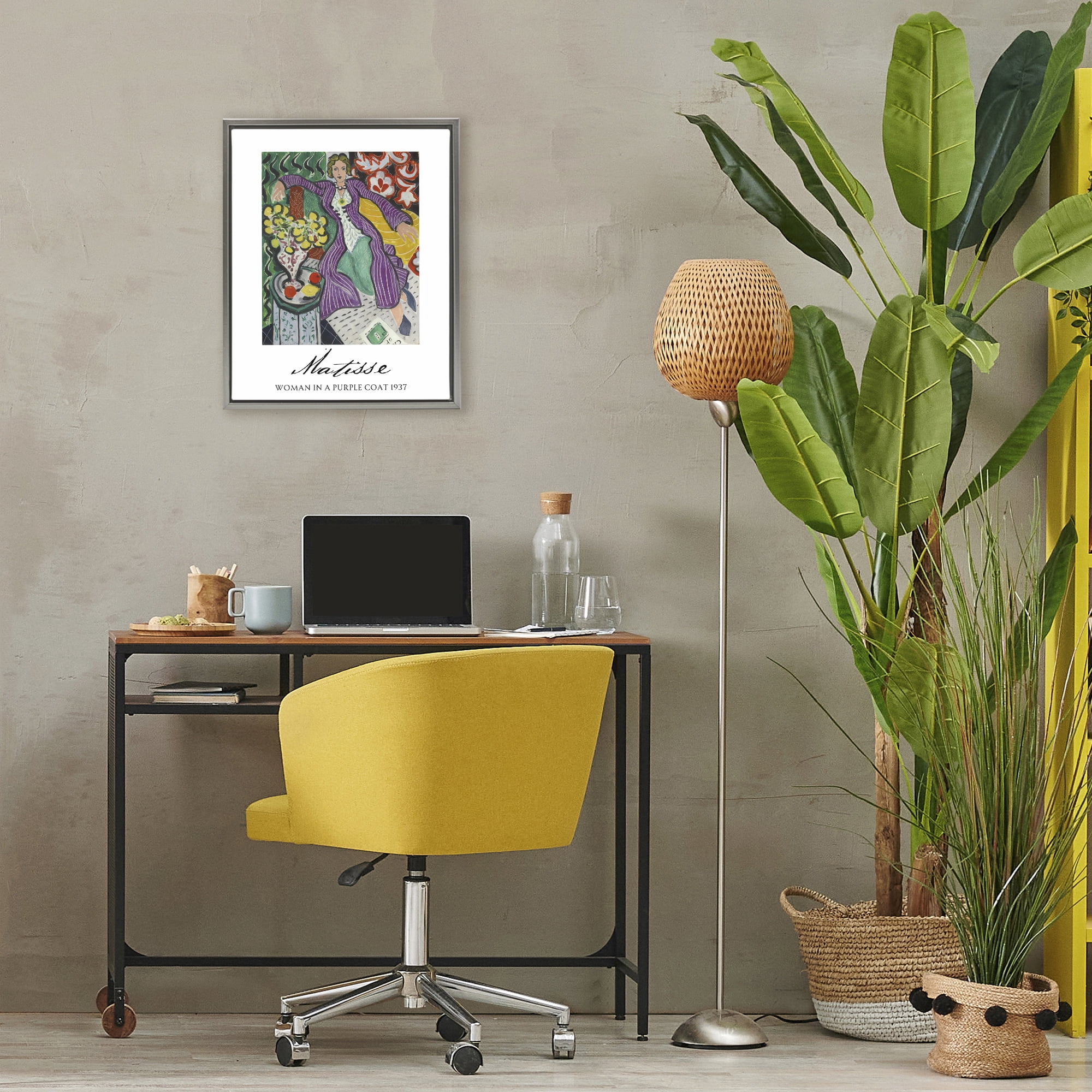 Stupell Industries Matisse Woman In Purple Coat Gray Framed Floater Canvas Wall Art, design by Vintage Hustle