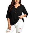 thumbnail image 2 of Kezqiaxn 3/4 Length Sleeve Womens Tops V-Neck Button Up Shirt Business Work Blouses Plus Size Clothes for Women, 2 of 6