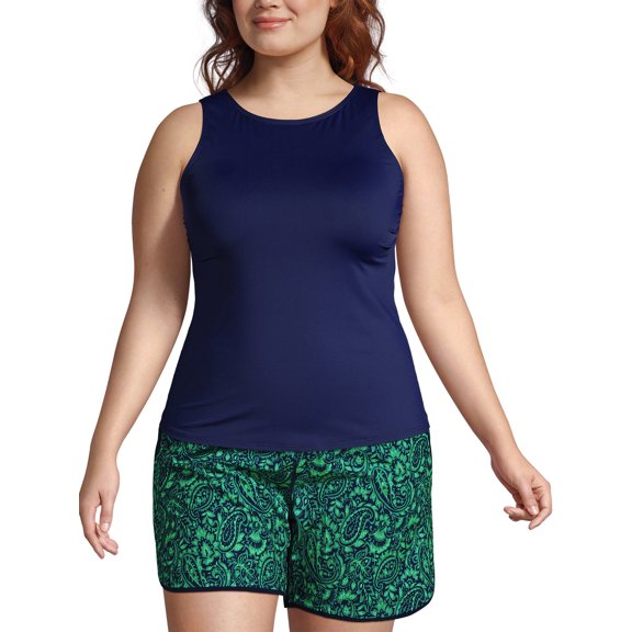 Lands' End Women's Plus Size DD-Cup Chlorine Resistant High Neck UPF 50 Modest Tankini Swimsuit Top