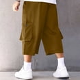 thumbnail image 5 of BVnarty Men's 3/4 Capri Cargo Pants Elastic Waist Drawstring Below Knee Baggy Wide Leg Casual Summer Lightweight Pants with Pockets Brown L, 5 of 9
