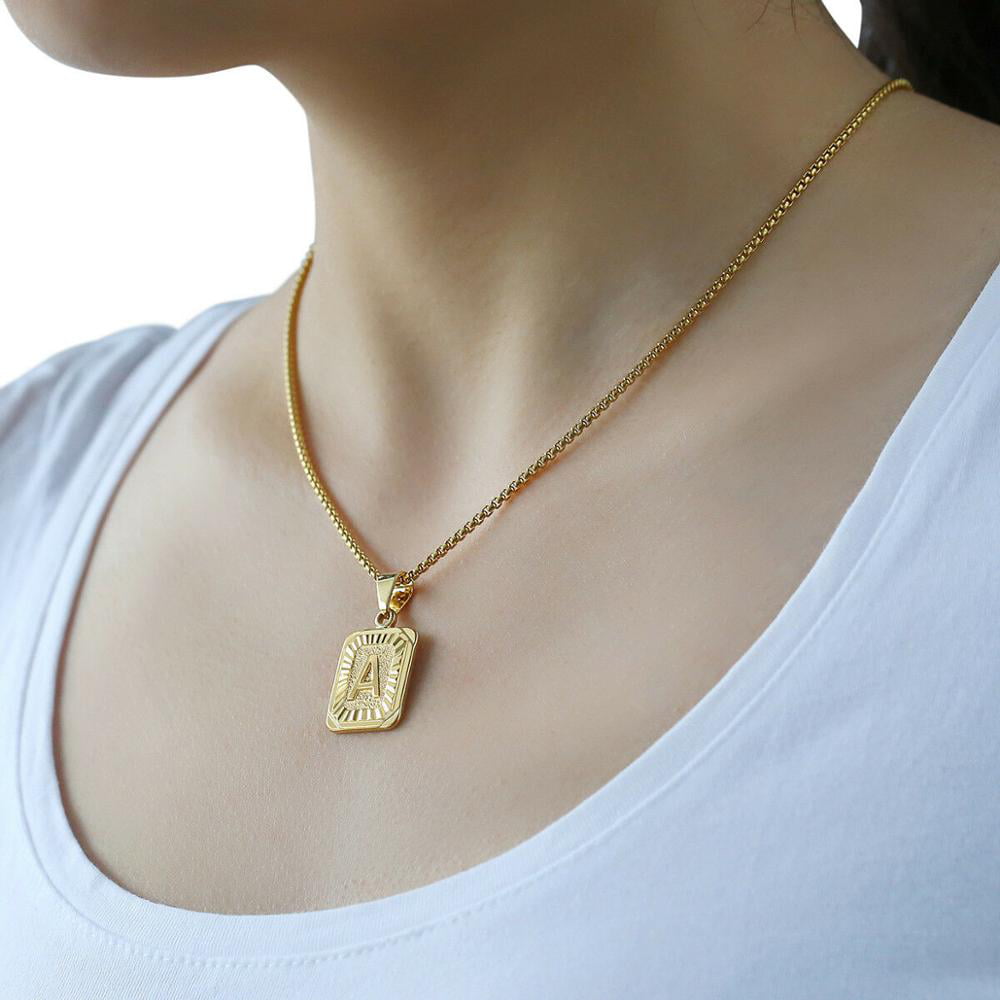 Buy KissYanInitial Letter Pendant Necklace for Men Womens, 18K Gold Plated  Square Capital Monogram Necklace Alhpabets from A-Z Figaro Chain Necklace  Online at desertcartINDIA