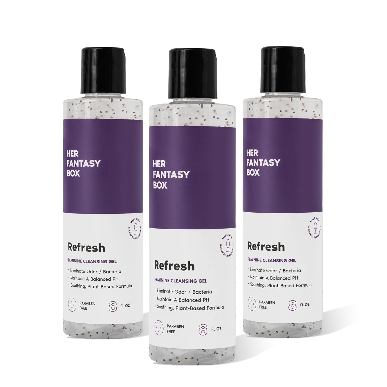 Her Fantasy Box Refresh pH Balancing Shower Gel - Natural Feminine Hygiene Solution for Gentle Cleansing, Odor Control, and Skin Nourishment - pH-Balanced Formula for All Skin Types (8 oz) - 3 Pack