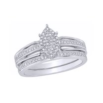 AFFY White Natural Diamond Marquise Cluster Bridal Set In 10k White Gold (0.25 Cttw)