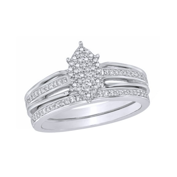 AFFY White Natural Diamond Marquise Cluster Bridal Set In 10k White Gold (0.25 Cttw)