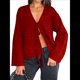 thumbnail image 3 of Suéter Tipo Cárdigan Corto con Lazo Frontal para Mujer, Cuello en V, Frente Abierto, Top de Punto Acanalado con Cable de Crochet Rojo S, 3 of 8