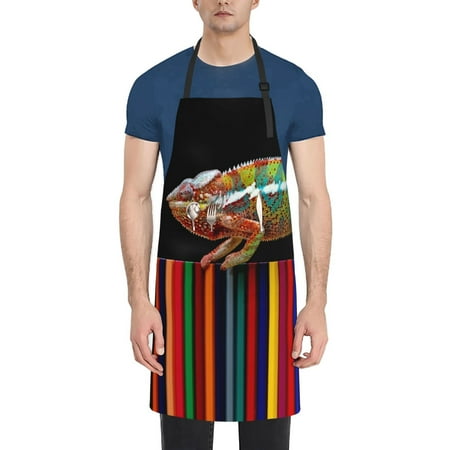 

Naloa Chameleon Panther On Colored Pencils Apron Kitchen Aprons with Pockets for Women Men Chef