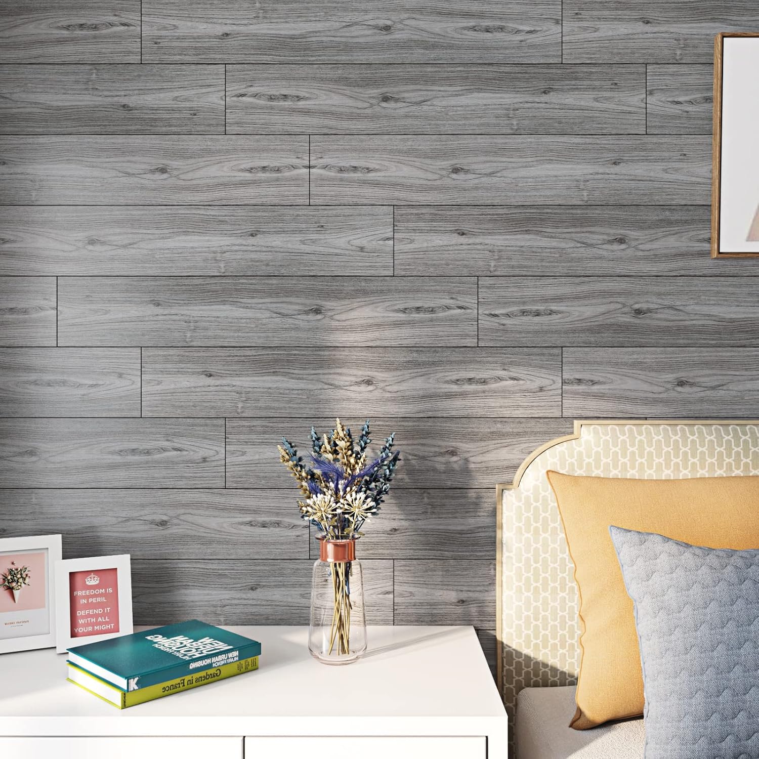 6"x36" Grey Wood Peel and Stick Floor Tile Natural Wood Vinyl Flooring Peel and Stick Vinyl Plank Flooring Waterproof Sticky Floor Tiles for Bathroom Kitchen Bedroom Laminate Floorings 5 Pcs