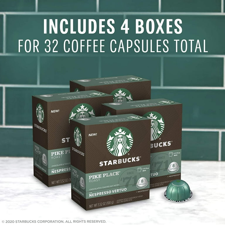 Starbucks by Nespresso Medium Roast Pike Place Roast Coffee (32-count  single serve capsules, compatible with Nespresso Vertuo Line System) 