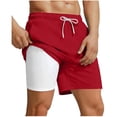 thumbnail image 3 of UVEASISHA 2 in 1 Swim Trunks for Men 5 Inch Quick Dry Board Shorts Solid Color Bathing Suit Stretchy Drawstring Waist Swimwear Bottoms with Liner and Pockets Red L, 3 of 6