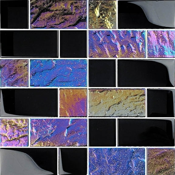 Equinox Black Brick Glass Tile Pool Tile and Wall Tile and Deco 12 in x 12 in