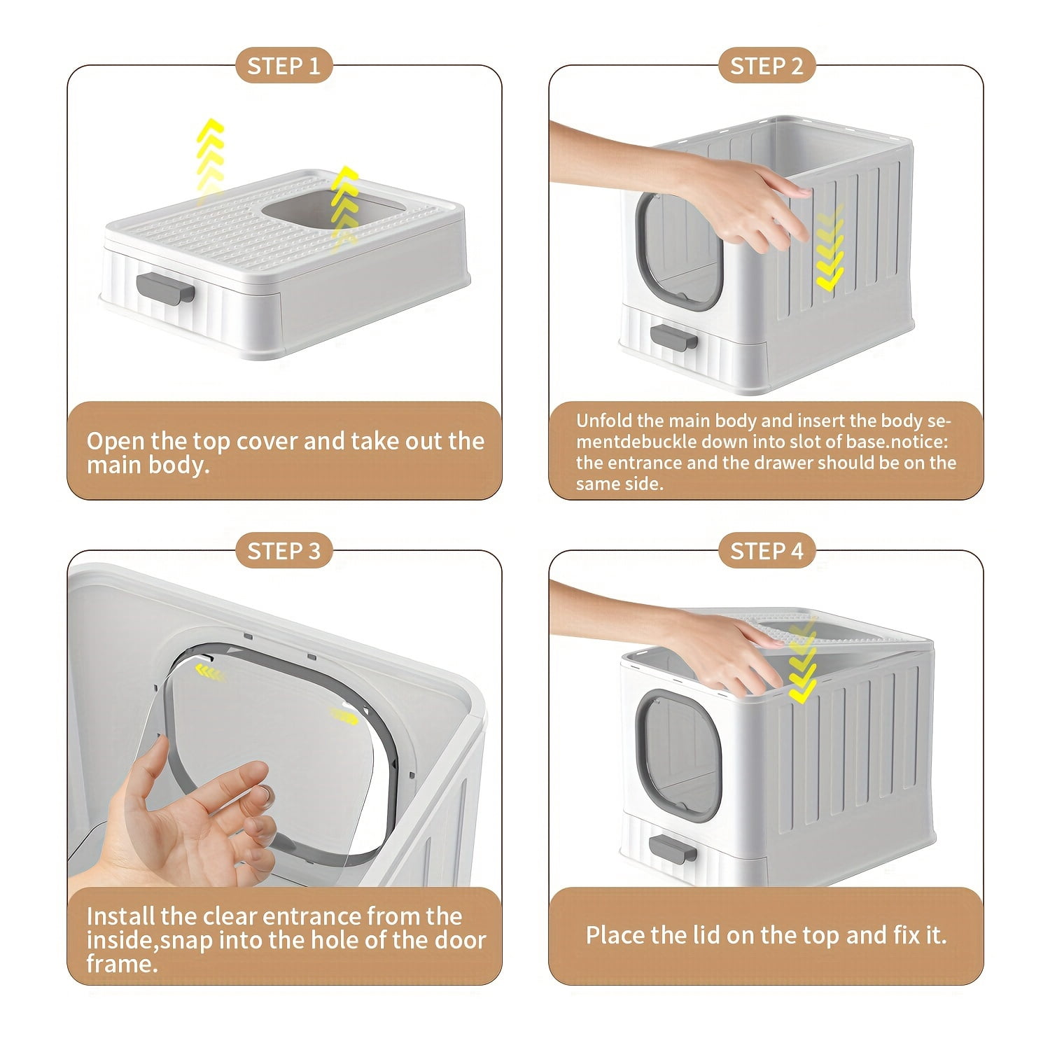 [Large Odorless Cat Litter Box] Large Enclosed Cat Litter Box with Lid Cover Hooded Odorless Cat Toilet with Litter Scoop Cat Self Groomer Deodorizer Filter