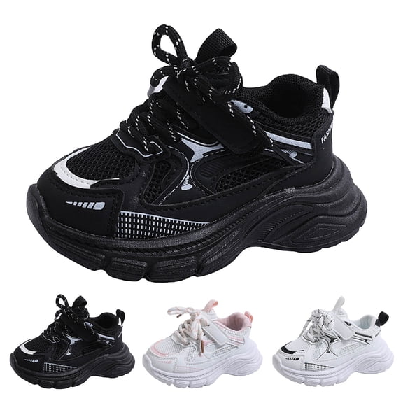 Dakaela 15M-6Y Toddler Sneakers Girls Boys Athletic Sports Lace up Chunky Platform Walking Running Tennis Shoes with Arch Support Black