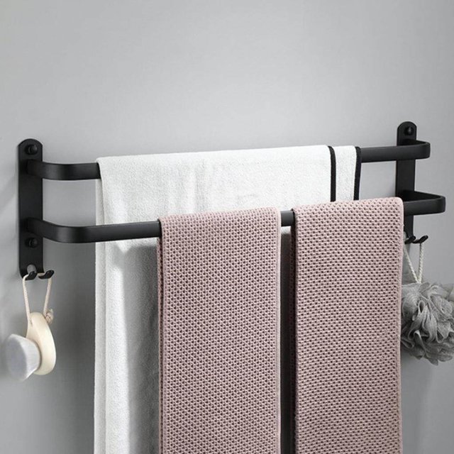 Rustproof Towel Bar Shower Towel Rack Modern Single Hanging Quadruple Kitchen Bathroom 2 Layer 40cm
