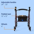 thumbnail image 2 of Medline Junior Folding Rollator with 6 Inch Wheels, 250 lb Capacity, Burgundy Frame, 2 of 6