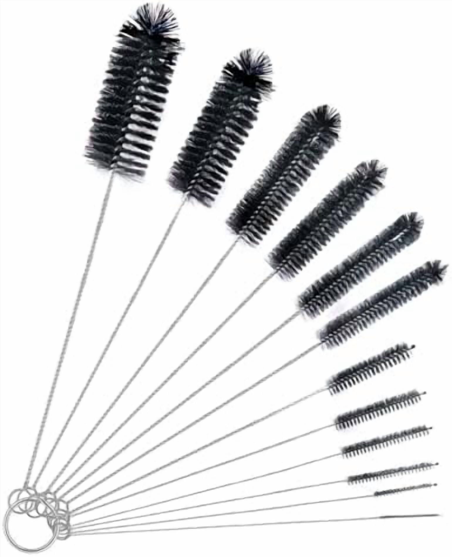 Straw Cleaner Brush Set,12 Pieces Extra Long Pipe Water Bottle Brushes for Cleaning Reusable Drinking Straws,Bird Feeders,Pipes,Black (12pcs Different diameters Set)