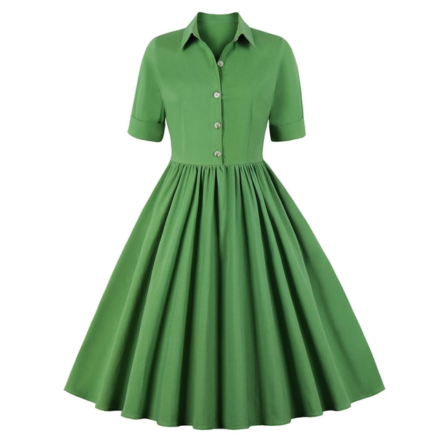 Pompotops Mode Femmes Été Rétro Décontracté Pull Couleur Unie Sexy Manches Courtes Robe Longue