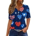 thumbnail image 2 of Cavosen Independence Day Shirts Women Petite Red White and Blue Short Sleeve V Neck T Shirts USA Star Striped Graphic Tops Lady XL Patriotic Casual T Shirts Independence Day Tunic Tees, 2 of 5
