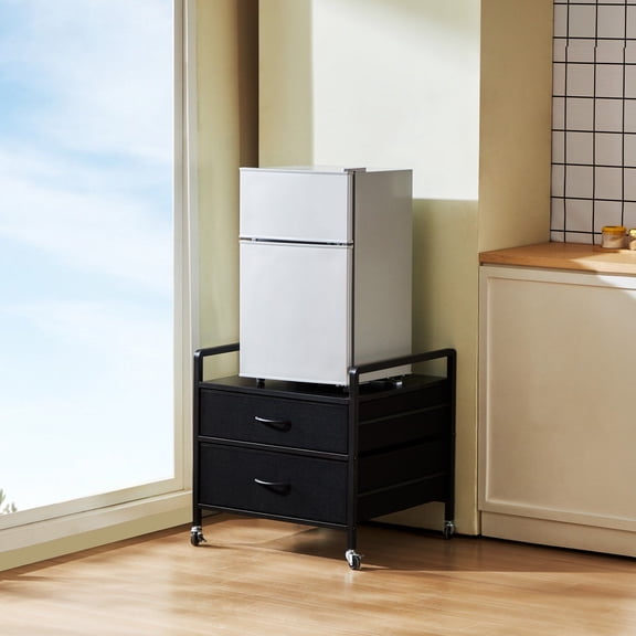 Compact Fridge Stand with Storage Drawers, 176 lbs Load Capacity, Black Finish