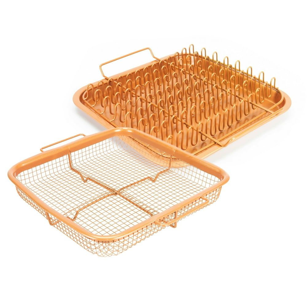 EaZy MealZ Air Fry Crisper Basket, Bacon Rack, Bake Pan 3Pc Set Non