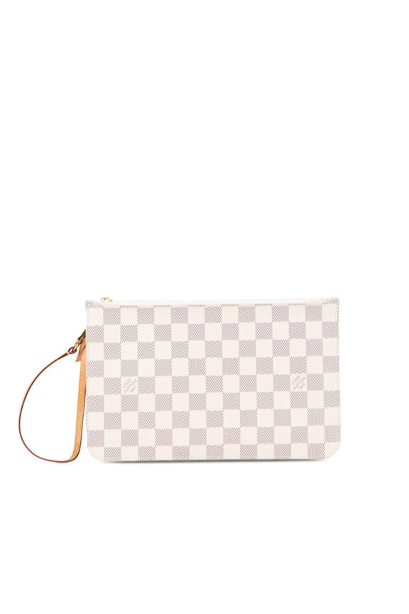 Pre-Owned Louis Vuitton Damier Azur Neverfull MM with attached pouch in white leather. Women's....