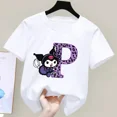 thumbnail image 3 of Camiseta de manga corta de verano para niños de Sanrio con letras de la A a la Z de Kuromi Anime, ropa suave con forma de corazón para niñas, regalo de cumpleaños kawaii, 3 of 5