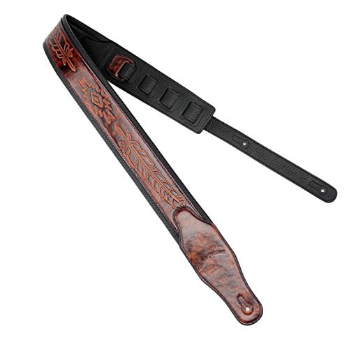 Walker and Williams GB-133 Chestnut Brown Feather Pattern Padded Guitar Strap