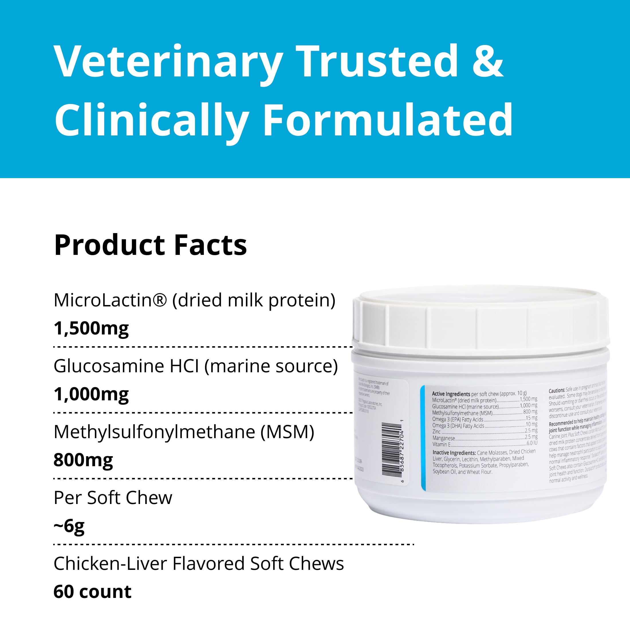 PRN Pharmacal Duralactin Canine Joint Plus - Joint Health Supplement for Dogs & Puppies to Support Healthy Cartilage Levels & Joint Function while Helping Manage Soreness - 60 Soft Chews