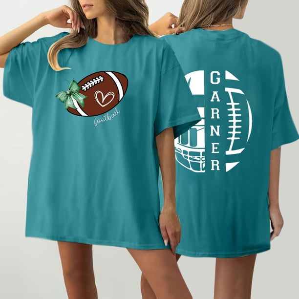 Puntoco Camiseta informal con estampado de doble cara para mujer, cuello redondo, hombros caídos, manga corta