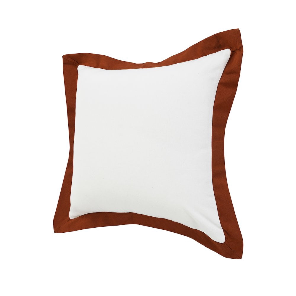 LR Home Ox Bay Hand-Woven White/Brown Bordered All-Natural Cotton Pillow Cover