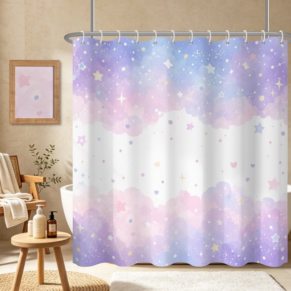 Tchckioa Pastel Star Waterproof Shower Curtain,72x72 Inch Hooks Bath Curtain for Bathroom Decor
