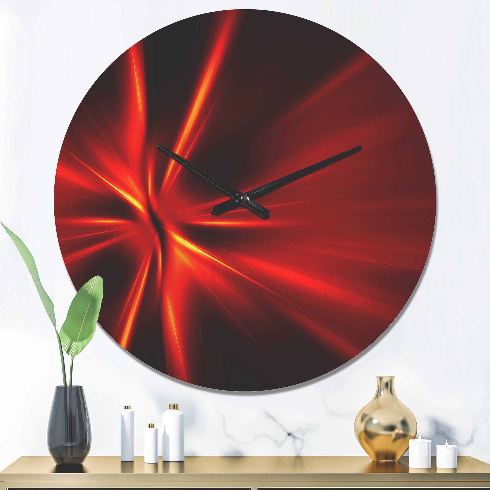 Designart 'Yellow and Red Rays ' Modern Wood Wall Clock