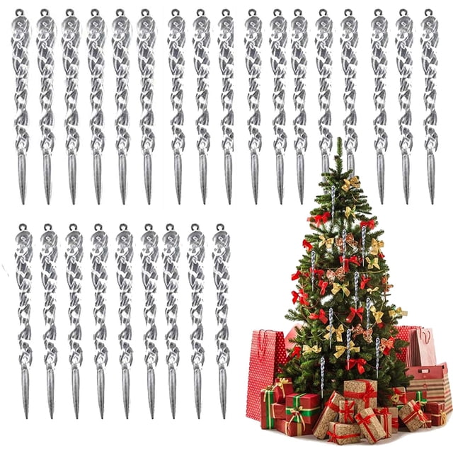 36 piezas de adornos navideños de carámbanos de 5,12 pulgadas, acrílico transparente, carámbanos colgantes para árbol de Navidad, carámbanos de plástico blanco, decoración navideña