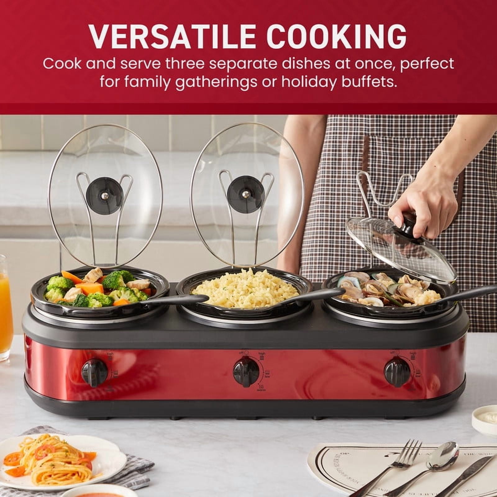 Elite Cuisine 7.5 Quart Capacity Triple Slow Cooker Buffet