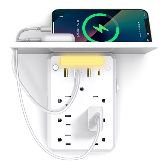 OGEDNAC Outlet Extender, 6 Outlet Grounded Wall Tap with 4 Usb Ports and Night Light, Surge Protector Power Strip Multi Plug Wall Adapter Spaced for Home Travel Office Etl Listed, White