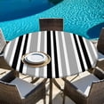 thumbnail image 6 of Black Grey Stripes Round Tablecloth, Fitted Table Cover with Elastic for 55"-60" Round Tables, Simple Striped Lines Minimalist Modern Table Cloth Outdoor Indoor Dinning Party Waterproof Tablecloths, 6 of 7