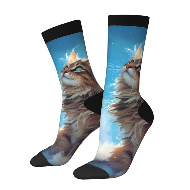 Balery Blue Sky Winged Cat Calcetas Largas con Estampado para Hombre y Mujer – Suaves y Transpirables, Talla Única (US 5-11)