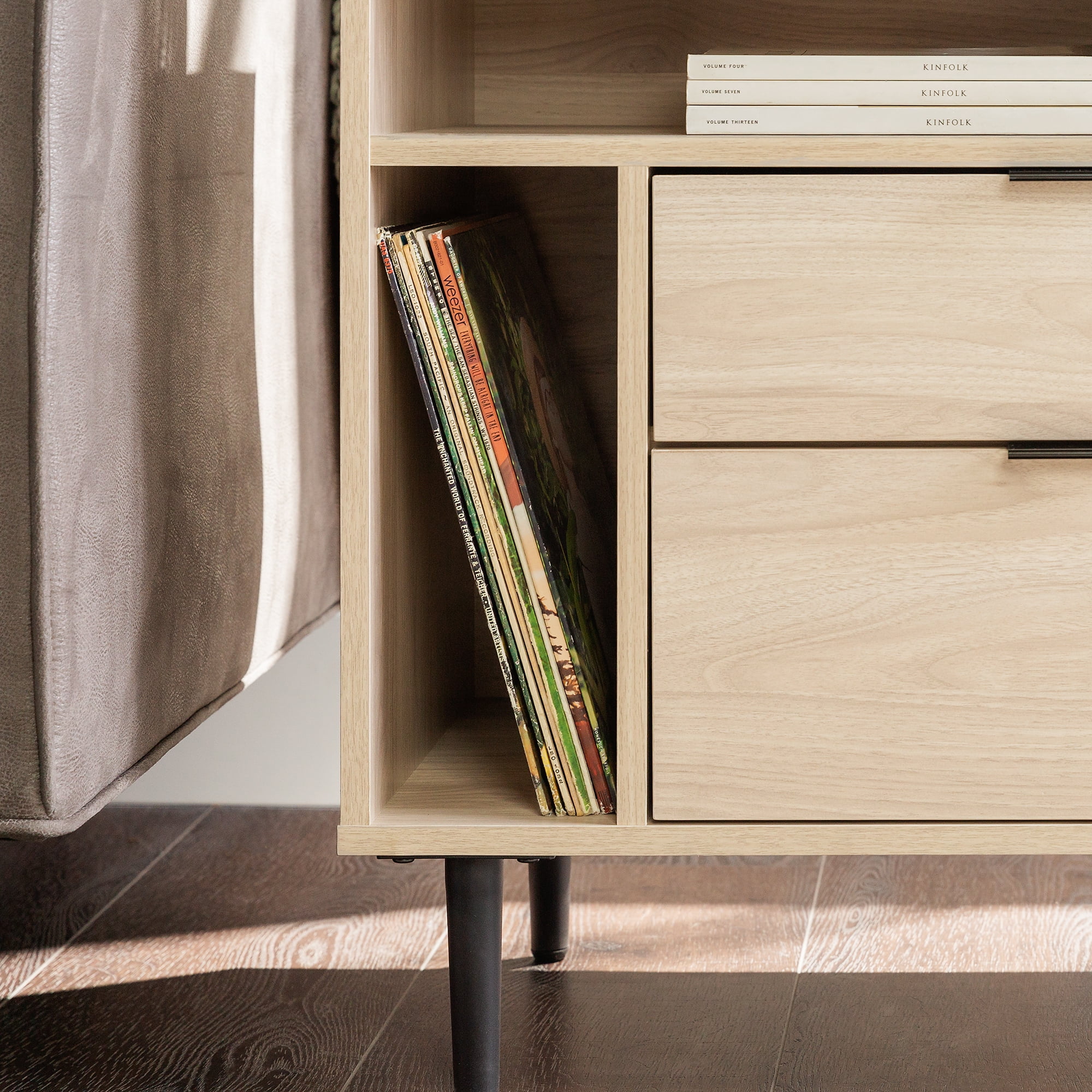 Walker Edison Modern 2-Drawer Nightstand, Set of 2, Birch