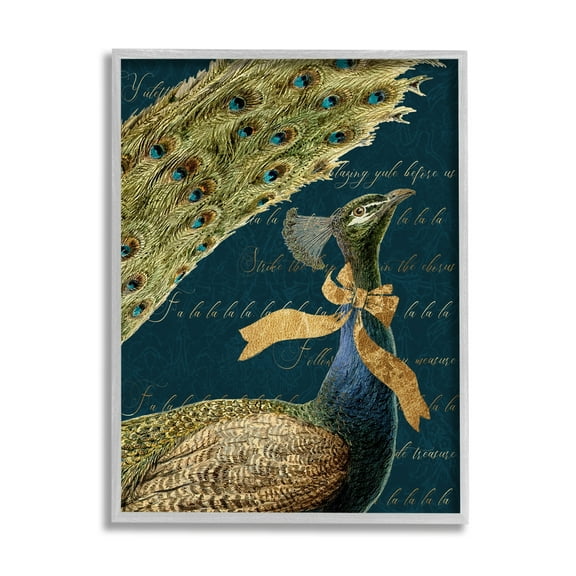 Stupell Industries Exotic Peacock Vintage Yuletide Lyrics Elegant Animal,11 x 14, Design by Daphne Polselli