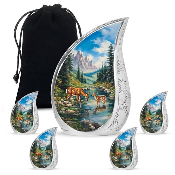 SABURIAL Deer Urn - Keepsake Cremation Urn for Adult Ashes Women - Large Fuenral Urns for Male & Female - Combo of 10 Inch & 3 Inch