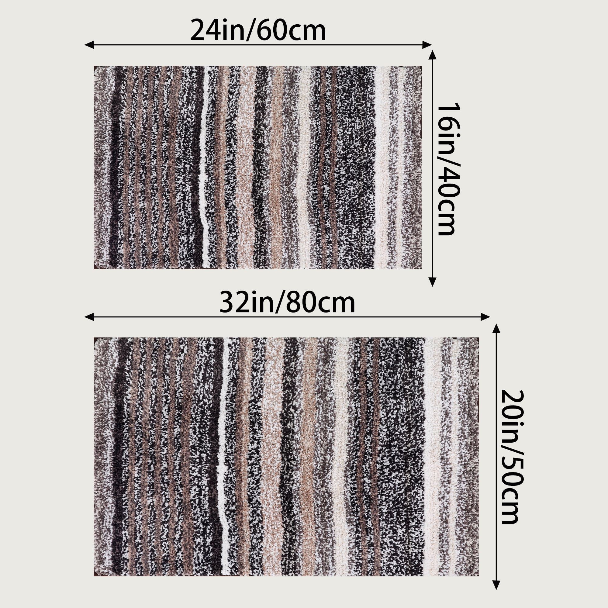 Unique Bargains Striped Bathroom Mat Soft Non-Slip Quick Dry Bath Rugs Brown 16" x 24"