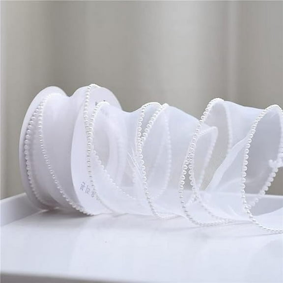 Nvzi 40mm Width Pearl Edge Silk Organza Ribbon Lace Material Ribbon for Hair Ornament Sewing Fabric Clothing Decor Handmade Supplies (Color : Pearl White, Size : Length 4.5m)