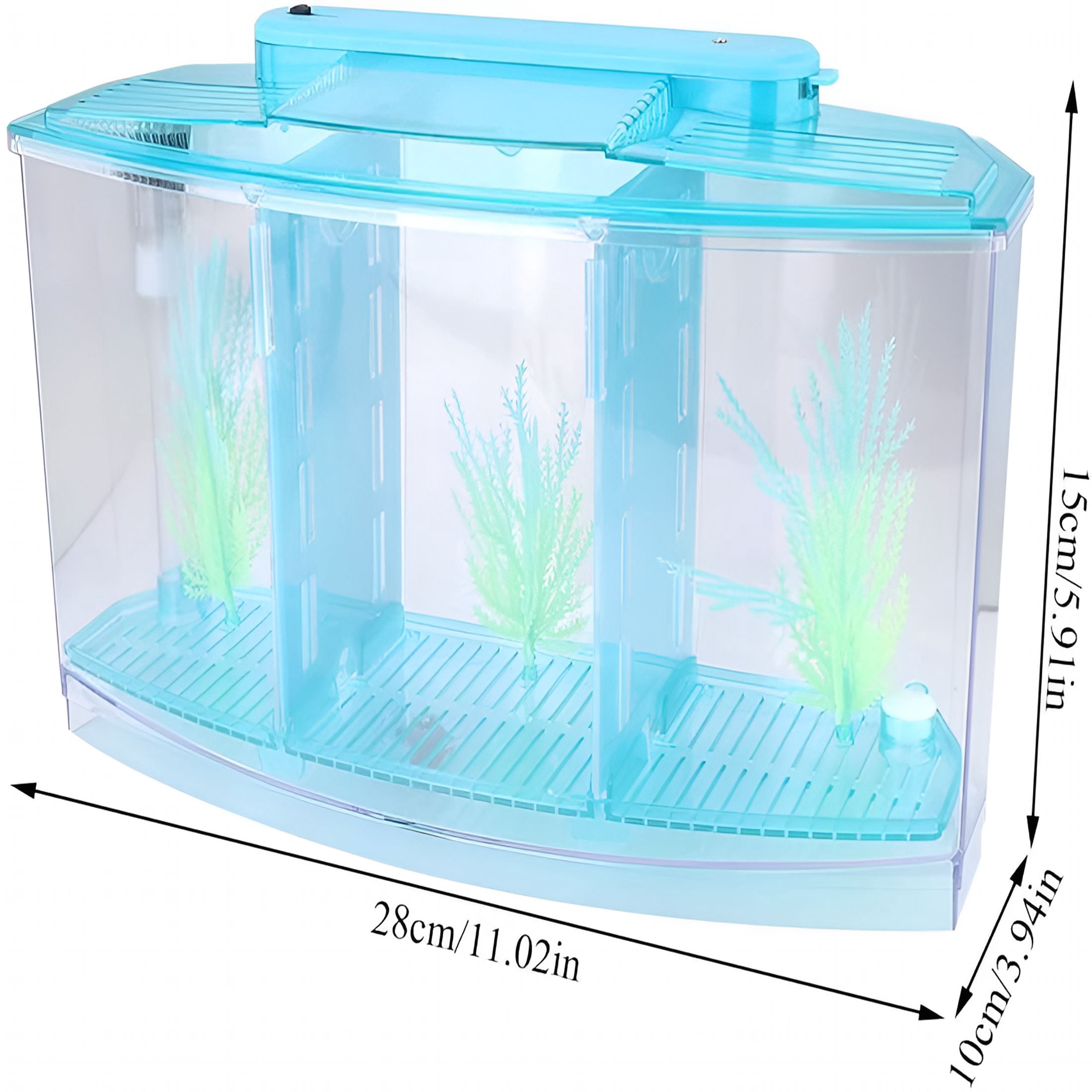ACDANC Mini Aquarium Fish Tank with LED Light Divider Filter Betta Fish Tank for Small Fish, Betta, Shrimp Desktop Decoration 28x10x15cm
