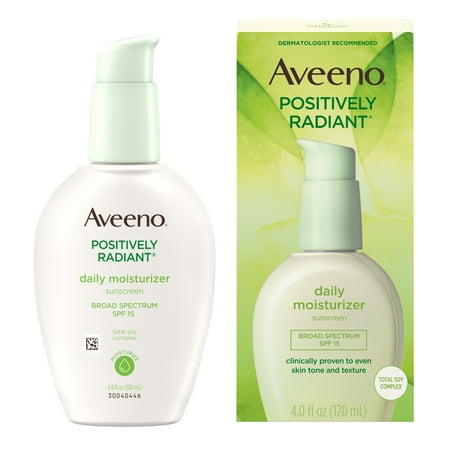 Aveeno Positively Radiant Daily Face Moisturizer SPF 15 & Soy, 4 fl. (Best Face Cream Recommended By Dermatologist)