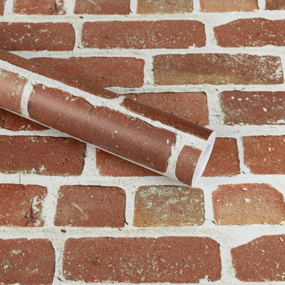 Abyssaly Brick Peel and Stick Wallpaper, 17.3" x 118" Deep Reddish-Brown, Removable Self-Adhesive Vinyl Wall Paper for Home and Room Decoration