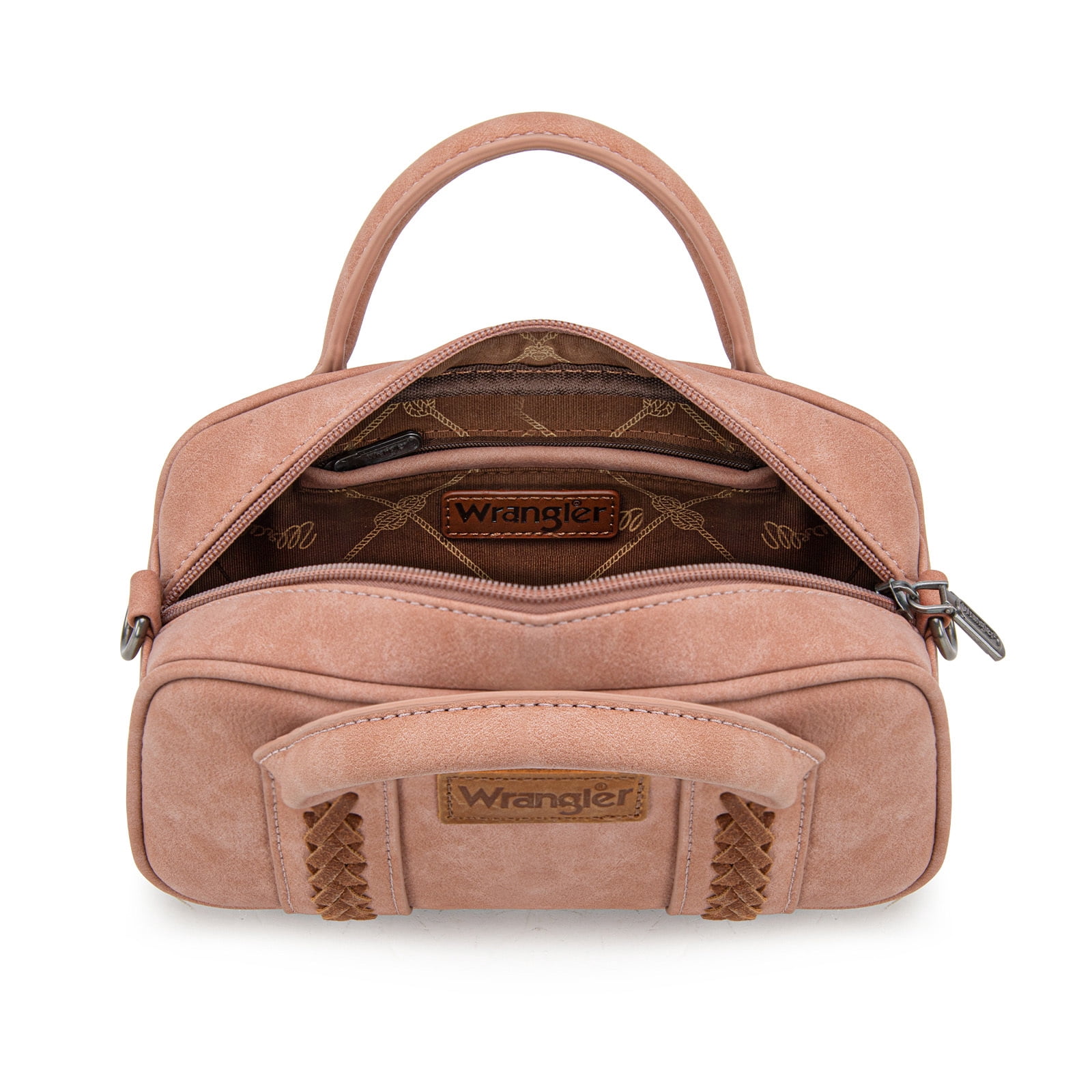 Wrangler Barrel Bag Retro Top Handle Bags with Crossbody Strap Boston Satchel Purse and Handbag Women, Light Pink