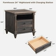 thumbnail image 4 of OKD Farmhouse Nightstand, 3 Drawer Wood Side Table with Charging Station for Bedroom, Living Room, Dark Rustic Oak, 4 of 7