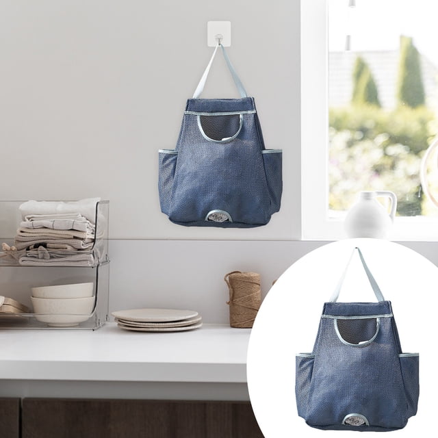 Oleegame 1PC Grocery Bag Rack Garbage Bag Rack Organizer Hanging Storage Dispenser Breathable Net Garbage Bag Organizer Plastic Bag Storage Kitchen Blue