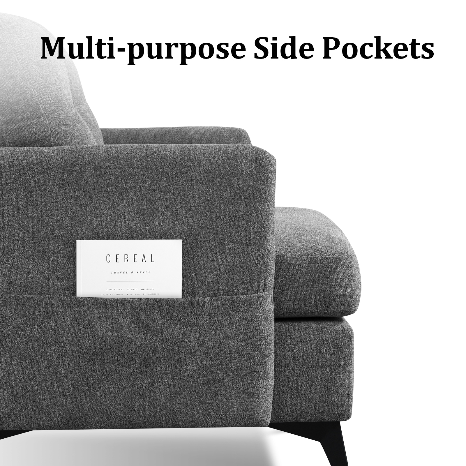 MBBMW Modern Upholstered Accent Chair Armchair, Linen Living Room Chair, Single Sofa with Side Pocket and High Resilience Seating , Gray